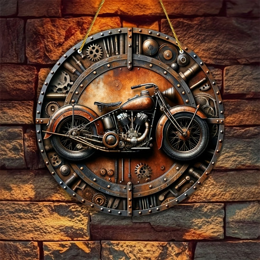 Motorcycle Gear Pattern - Placa de Metal Redonda Plana 2D
