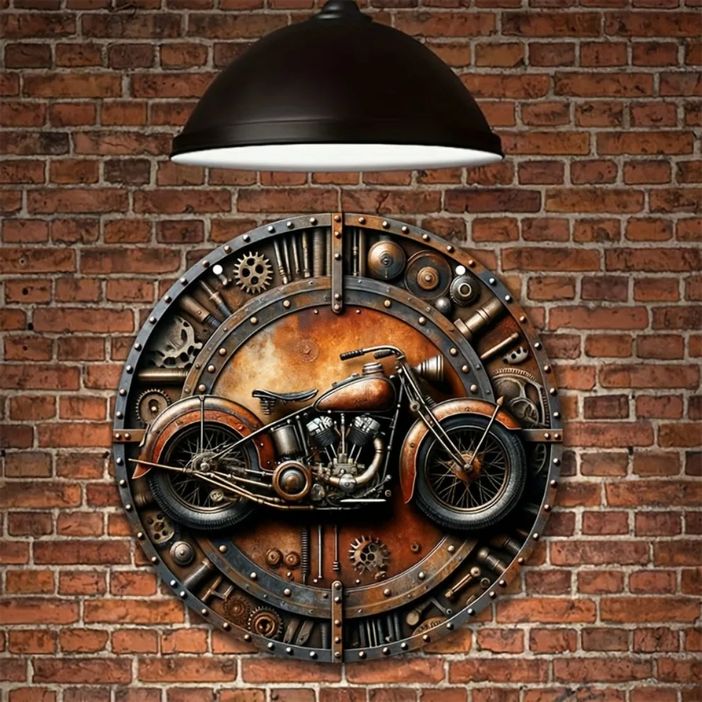 Placa de Metal Redonda Plana 2 - Motorcycle Gear Pattern avaliação e preço